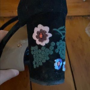 Nanette black suede platform pumps with embroidery